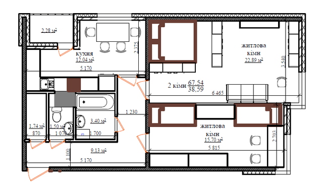 2-кімнатна 67.54 м² в ЖК Грюнвальд від 25 300 грн/м², Київ