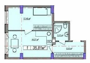 1-кімнатна 35.81 м² в ЖК Парк Слави від 22 200 грн/м², Київ