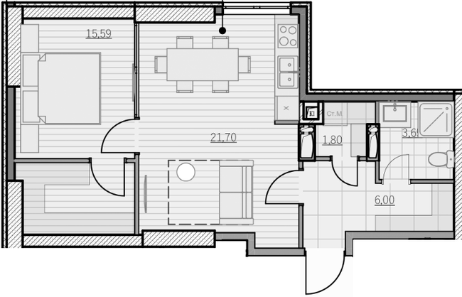 1-комнатная 48.74 м² в ЖК Парк Хиллс (Молодежная инициатива) от 25 550 грн/м², Киев
