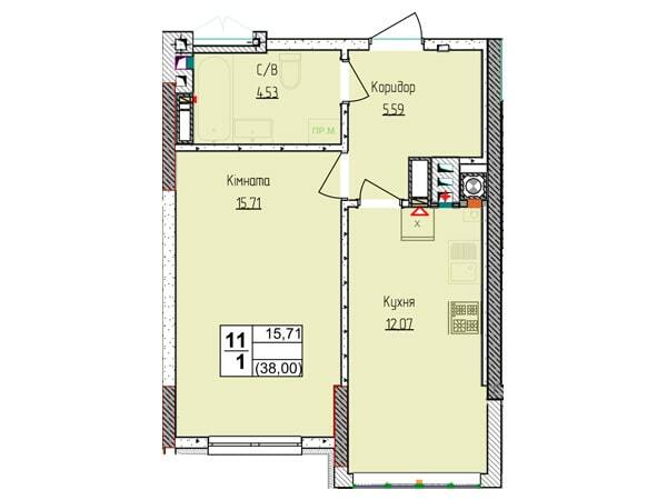 1-кімнатна 37.9 м² в ЖК Піонерський квартал 2 від 22 000 грн/м², смт Чабани