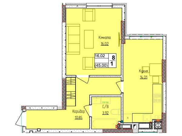 1-комнатная 44.8 м² в ЖК Пионерский квартал 2 от 22 000 грн/м², пгт Чабаны