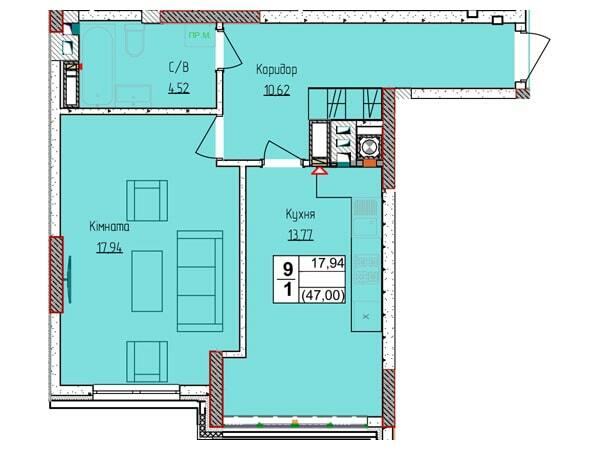 1-кімнатна 46.85 м² в ЖК Піонерський квартал 2 від 22 000 грн/м², смт Чабани