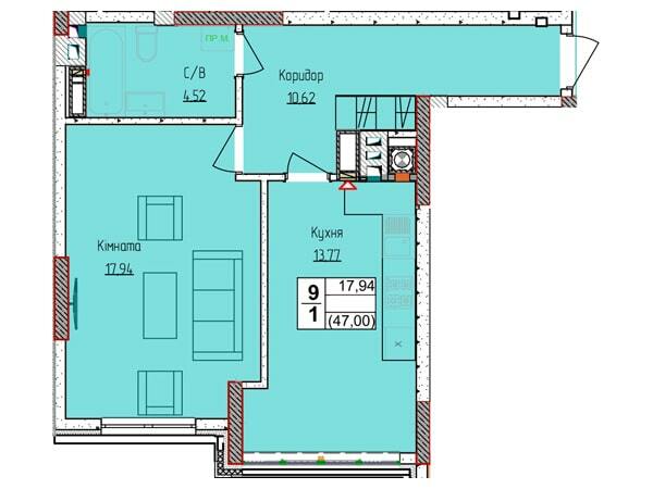 1-комнатная 46.85 м² в ЖК Пионерский квартал 2 от 22 000 грн/м², пгт Чабаны