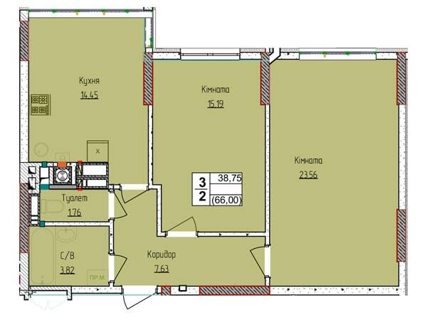 2-кімнатна 66.41 м² в ЖК Піонерський квартал 2 від 21 800 грн/м², смт Чабани