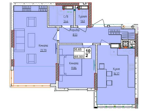 2-кімнатна 65.62 м² в ЖК Піонерський квартал 2 від 21 800 грн/м², смт Чабани