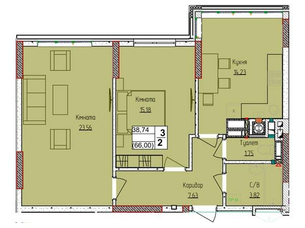 2-кімнатна 66.17 м² в ЖК Піонерський квартал 2 від 21 800 грн/м², смт Чабани