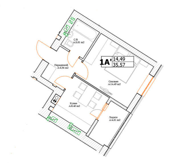 1-кімнатна 35.57 м² в ЖК Green Life-3 від 23 250 грн/м², м. Ірпінь