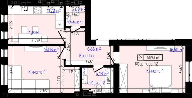 2-комнатная 56.93 м² в ЖК Viking Home от 19 000 грн/м², г. Ирпень