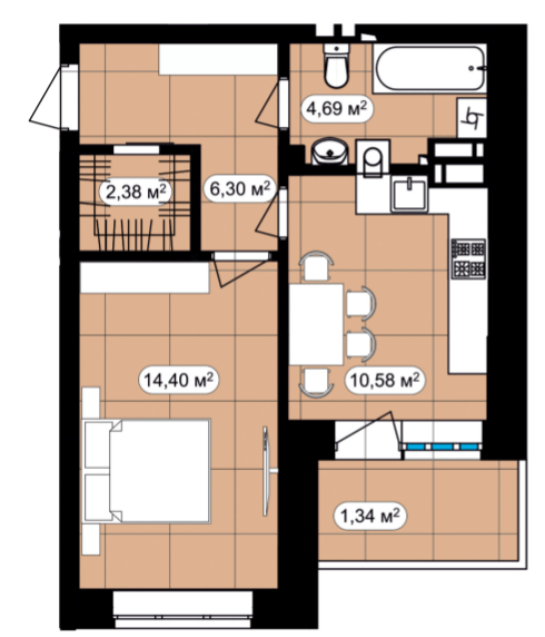 1-комнатная 39.69 м² в ЖК Мюнхаузен 2 от 24 500 грн/м², г. Ирпень