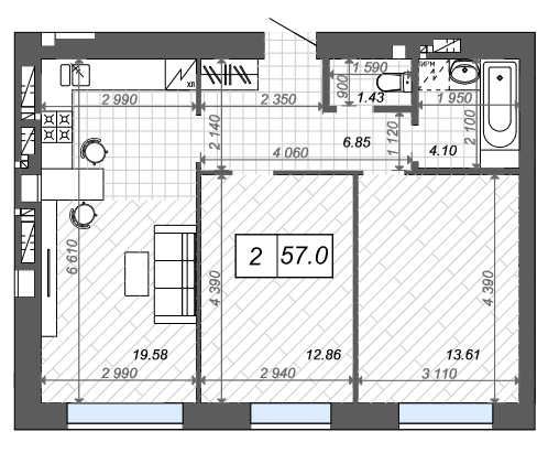 2-комнатная 57 м² в ЖК Новые Метры Center от 22 500 грн/м², г. Ирпень