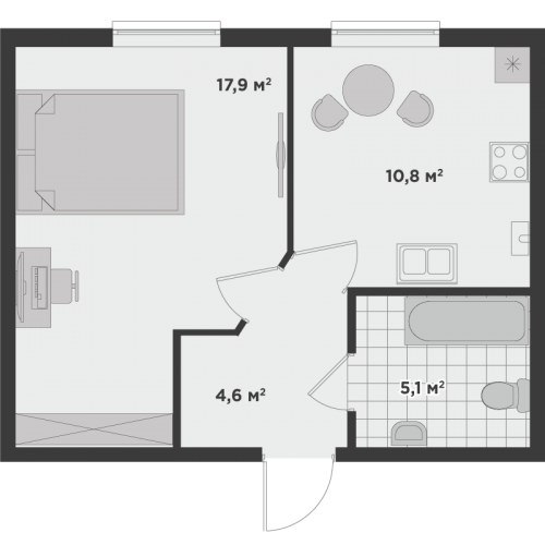 1-комнатная 38.4 м² в ЖК Millennium State от 21 600 грн/м², г. Буча