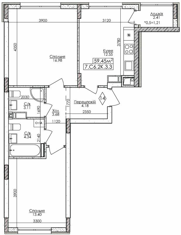 2-комнатная 59.45 м² в ЖМ Новая Буча от 19 000 грн/м², г. Буча