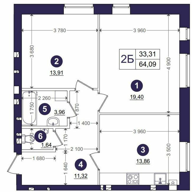 2-комнатная 64.09 м² в ЖК Эмоция от 28 000 грн/м², с. Хотов