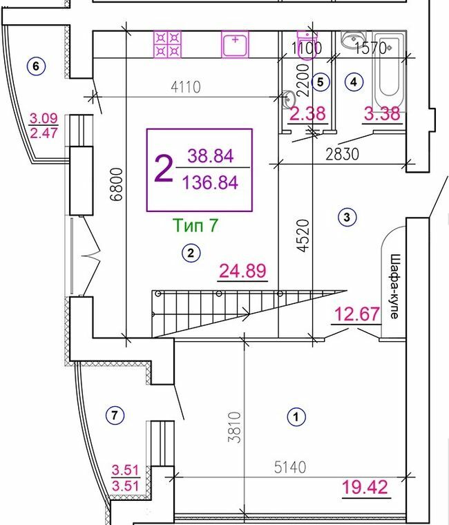 2-комнатная 136.84 м² в ЖМ Подолье от 20 150 грн/м², Винница