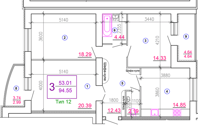 3-комнатная 94.55 м² в ЖМ Подолье от 20 550 грн/м², Винница