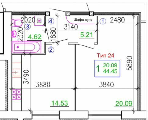 1-комнатная 44.45 м² в Мкрн Академический от 20 650 грн/м², Винница