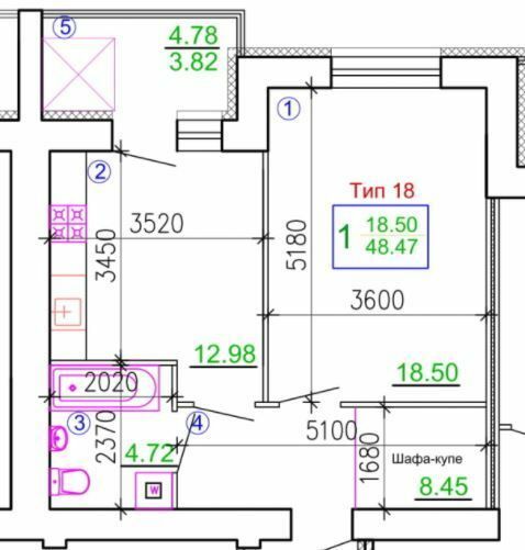 1-комнатная 48.47 м² в Мкрн Академический от 20 650 грн/м², Винница