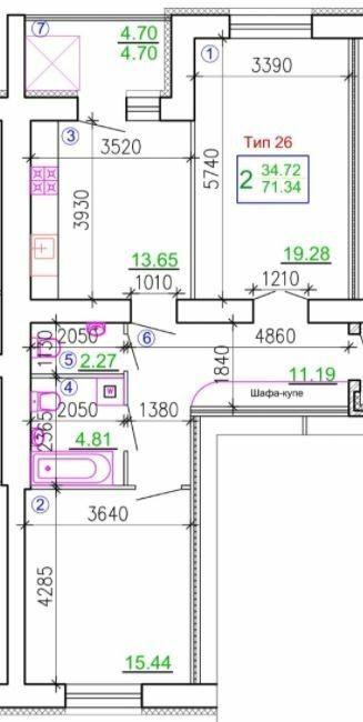 2-комнатная 71.34 м² в Мкрн Академический от 19 750 грн/м², Винница