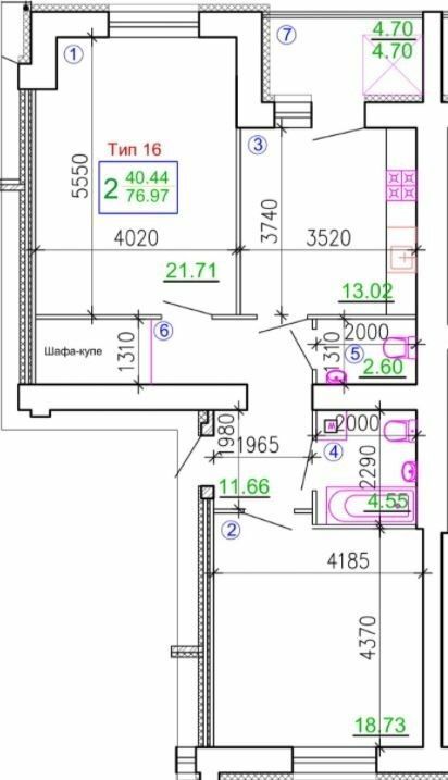 2-комнатная 76.97 м² в Мкрн Академический от 16 050 грн/м², Винница