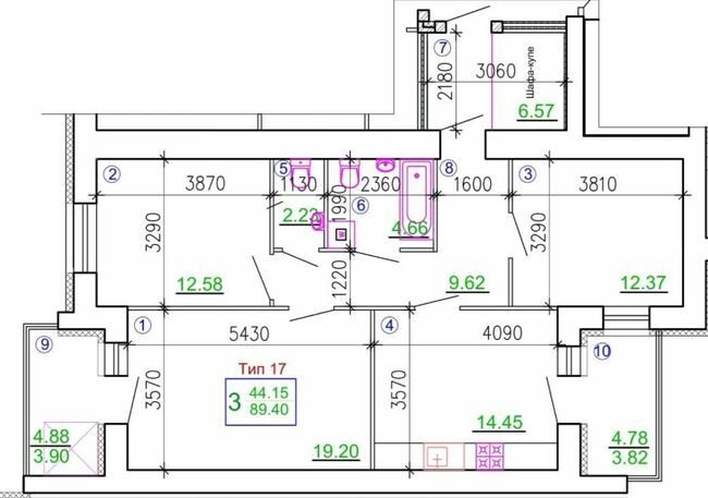 3-кімнатна 89.4 м² в Мкрн Академічний від 18 850 грн/м², Вінниця