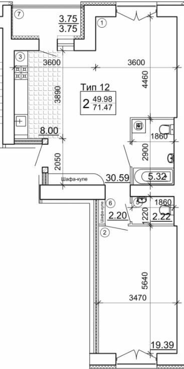 2-комнатная 71.47 м² в Мкрн Академический от 18 500 грн/м², Винница