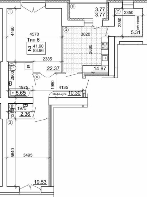 2-кімнатна 83.96 м² в Мкрн Академічний від 18 500 грн/м², Вінниця