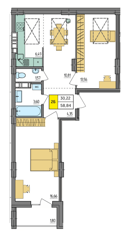 2-кімнатна 58.84 м² в ЖК Амстердам від 18 500 грн/м², с. Струмівка