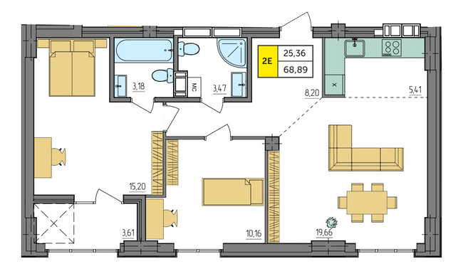 2-комнатная 68.89 м² в ЖК Амстердам от 18 500 грн/м², с. Струмовка