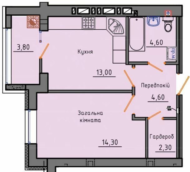 1-комнатная 42.6 м² в ЖК Триумф от 19 500 грн/м², Житомир