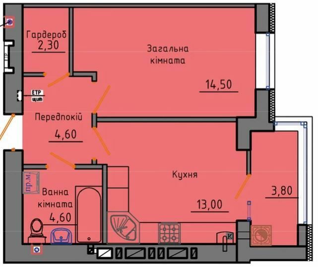 1-комнатная 42.8 м² в ЖК Триумф от 19 500 грн/м², Житомир