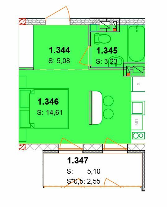 1-комнатная 28.02 м² в ЖК Сонячний квартал от 57 850 грн/м², с. Голубиное