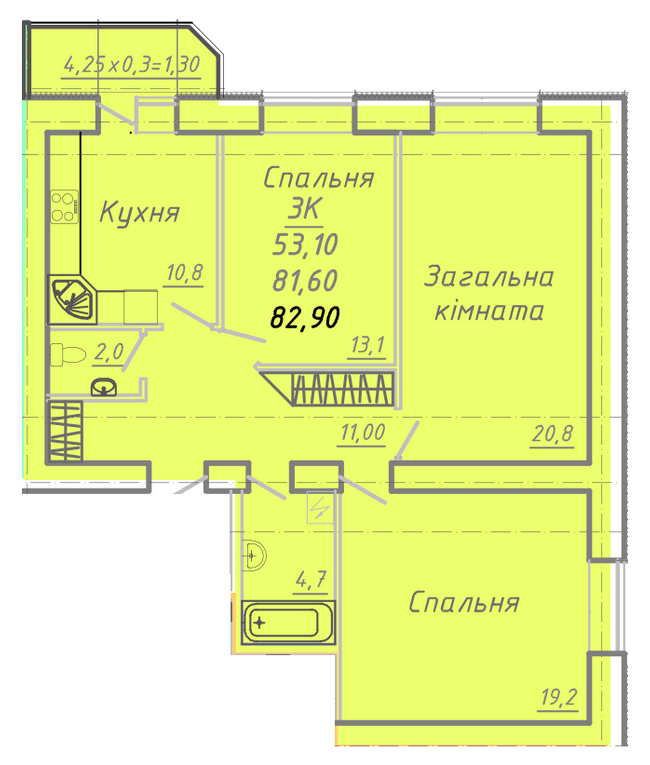 3-комнатная 82.9 м² в ЖК на ул. Никитченко, 3 от 17 600 грн/м², Полтава