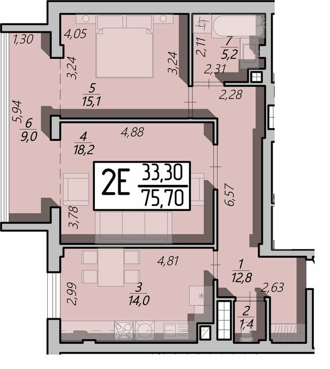 2-комнатная 75.7 м² в ЖК Арена от 17 200 грн/м², Ровно