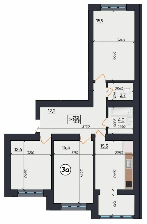 3-кімнатна 77.2 м² в ЖК На Щасливому від 17 200 грн/м², Рівне