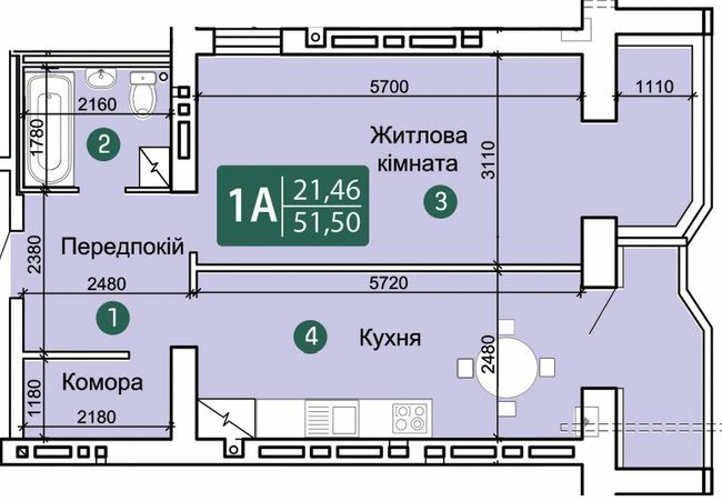 1-комнатная 51.5 м² в ЖК Заречный от 15 200 грн/м², Сумы