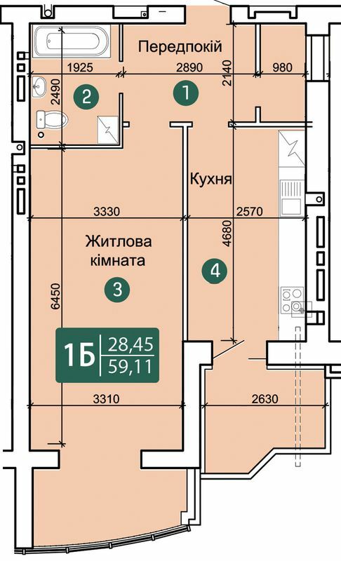 1-комнатная 59.11 м² в ЖК Заречный от 15 200 грн/м², Сумы