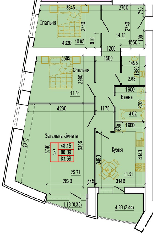 3-комнатная 80.27 м² в ЖК Эверест от 19 000 грн/м², Сумы