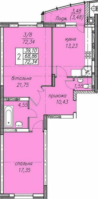 2-кімнатна 72.34 м² в ЖК Панорама від 20 000 грн/м², Тернопіль