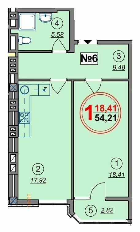 1-кімнатна 54.21 м² в ЖК Спутник від 21 400 грн/м², Херсон