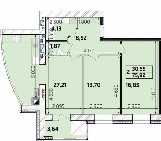 2-кімнатна 75.92 м² в ЖК Масани Панорама від 16 500 грн/м², Чернігів