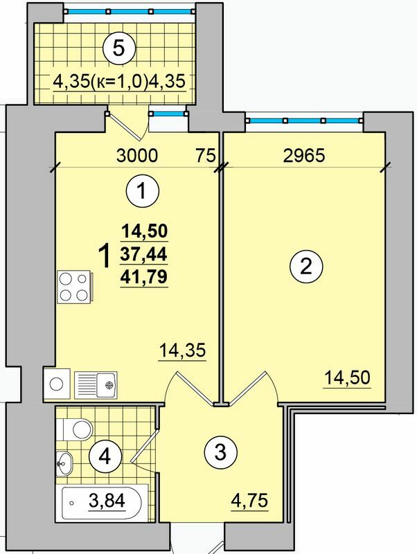 1-кімнатна 41.79 м² в ЖК на Масанах від 13 900 грн/м², Чернігів