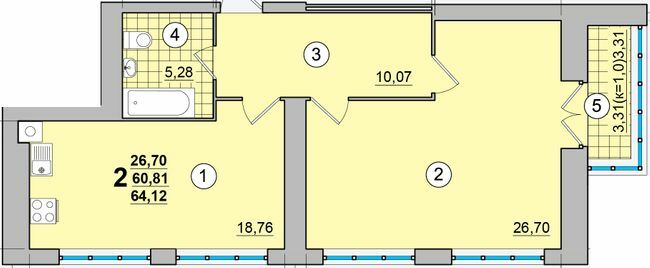 2-комнатная 64.12 м² в ЖК на Масанах от 13 500 грн/м², Чернигов