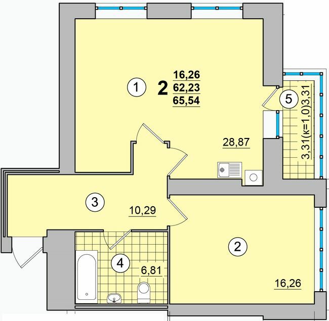 2-кімнатна 65.54 м² в ЖК на Масанах від 13 500 грн/м², Чернігів