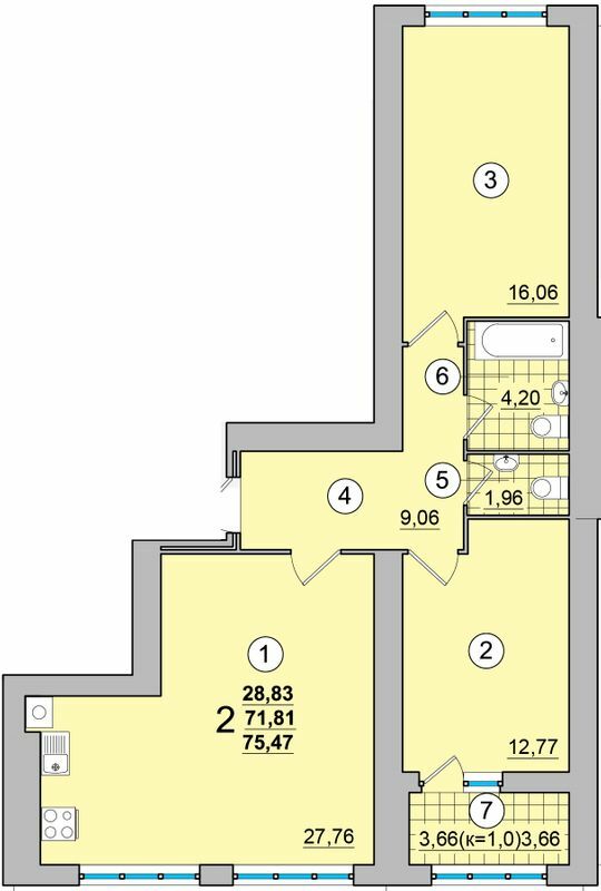 2-комнатная 75.47 м² в ЖК на Масанах от 15 500 грн/м², Чернигов