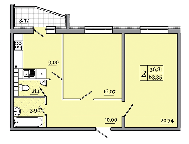 2-комнатная 63.35 м² в ЖК Северный от 15 100 грн/м², Чернигов