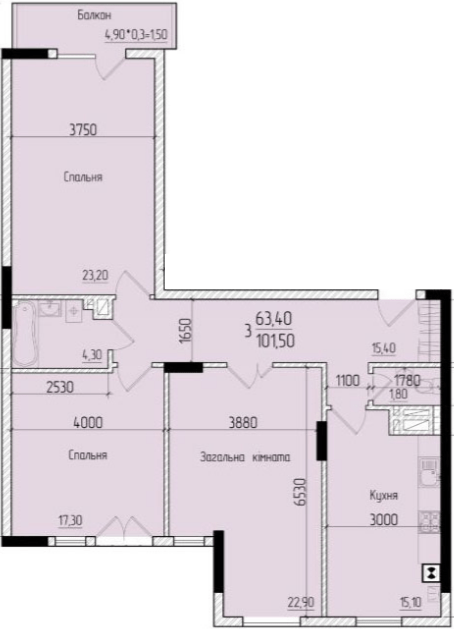 3-кімнатна 101.5 м² в ЖК Comfort Hall від 16 400 грн/м², Чернівці