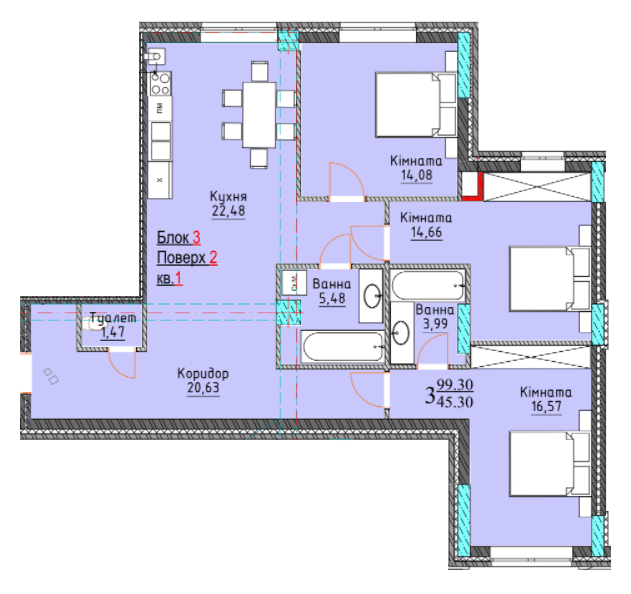 3-кімнатна 99.3 м² в ЖК Водограй від 25 350 грн/м², Чернівці