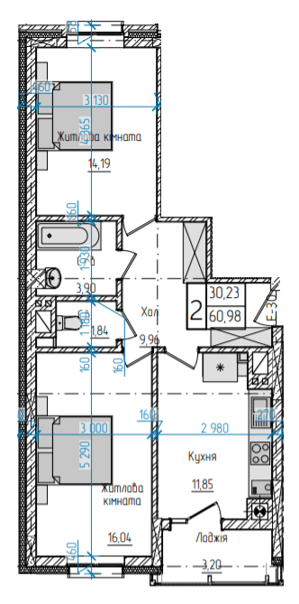 2-кімнатна 60.98 м² в ЖК Науковий від 24 050 грн/м², Чернівці