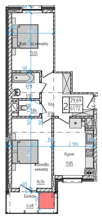 2-комнатная 61.72 м² в ЖК Научный от 24 050 грн/м², Черновцы