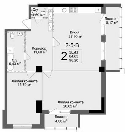 2-кімнатна 96.2 м² в ЖК Люксембург від 47 000 грн/м², Харків